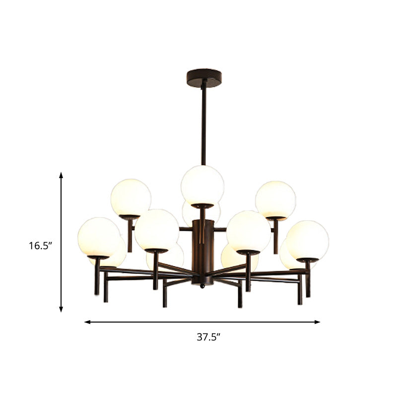 Contemporary Black And Gold Globe Chandelier With Radiant Design Milk Glass Shades - Available In 6