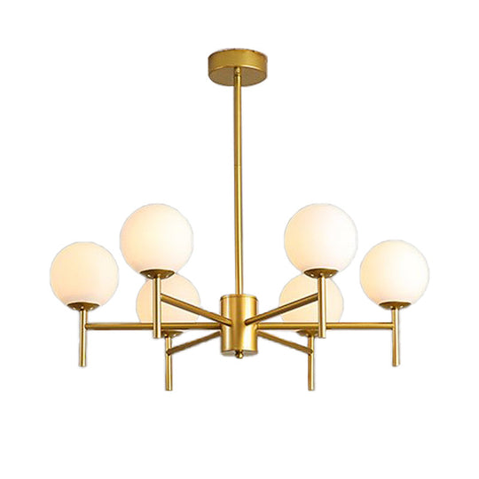 Contemporary Black And Gold Globe Chandelier With Radiant Design Milk Glass Shades - Available In 6