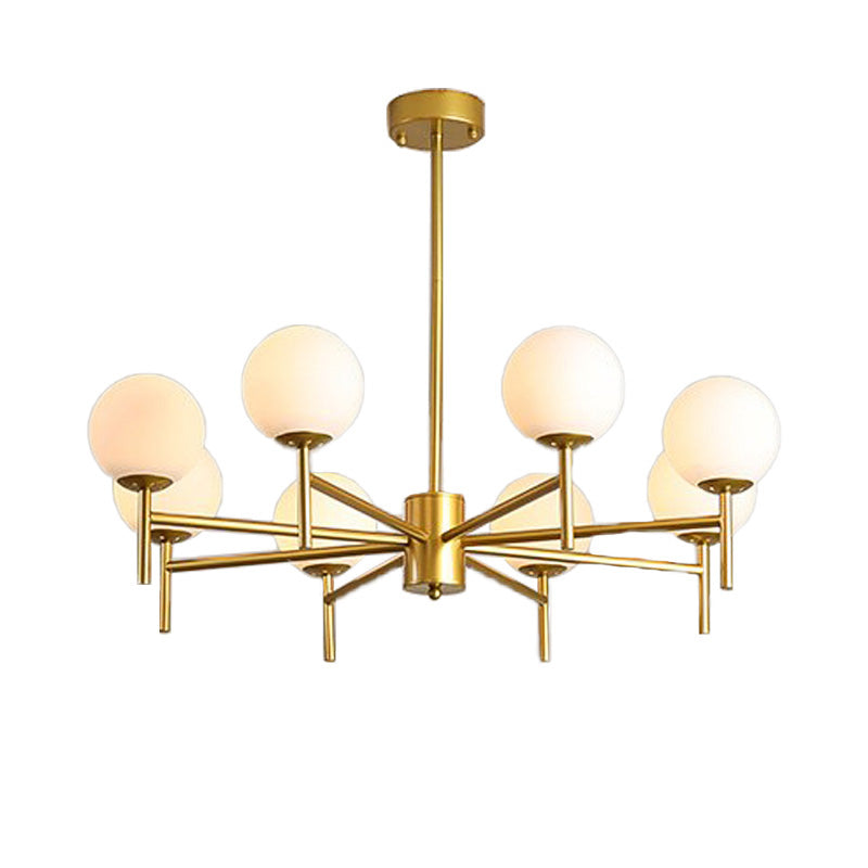 Contemporary Black/Gold Globe Chandelier with Radial Design - 6/8/9 Lights, Milk Glass Hanging Lamp