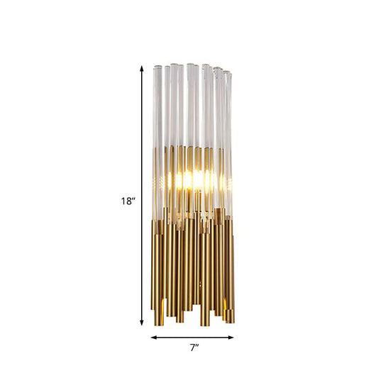 Modernist Metal Led Wall Sconce Light With Crystal Prism: Cylinder Fixture In Brass/Gold