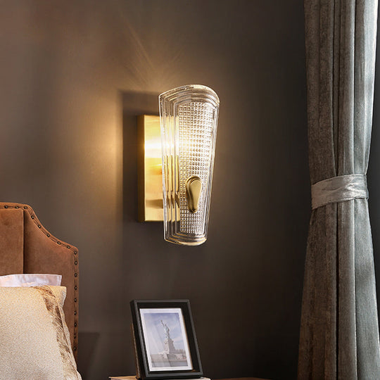 Modern Gold Rectangle Backplate Metal Wall Lamp With Prismatic Glass Shade - 1/2-Head Sconce Light