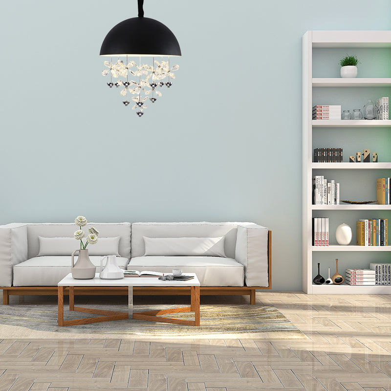 Domed Pendant Light With Crystal Flower Deco - Modern Metal Hanging Ceiling (6/10 Lights) In