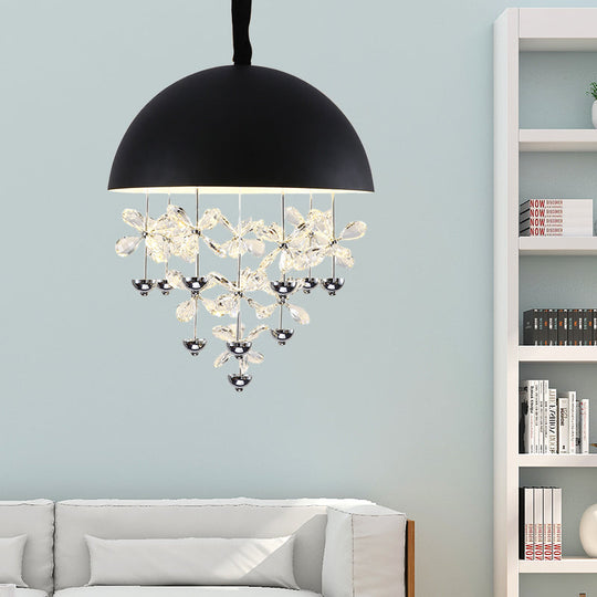 Domed Pendant Light With Crystal Flower Deco - Modern Metal Hanging Ceiling (6/10 Lights) In