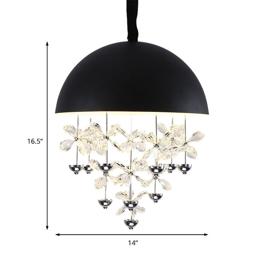 Domed Pendant Light With Crystal Flower Deco - Modern Metal Hanging Ceiling (6/10 Lights) In