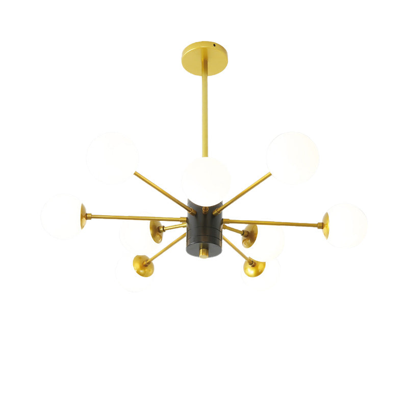Modernist Milk Glass Chandelier With Burst Design - Gold Finish 6/8/9 Lights Hanging Ceiling Lamp