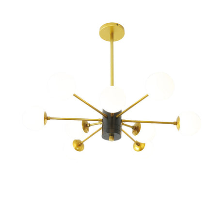 Modernist Milk Glass Chandelier With Burst Design - Gold Finish 6/8/9 Lights Hanging Ceiling Lamp