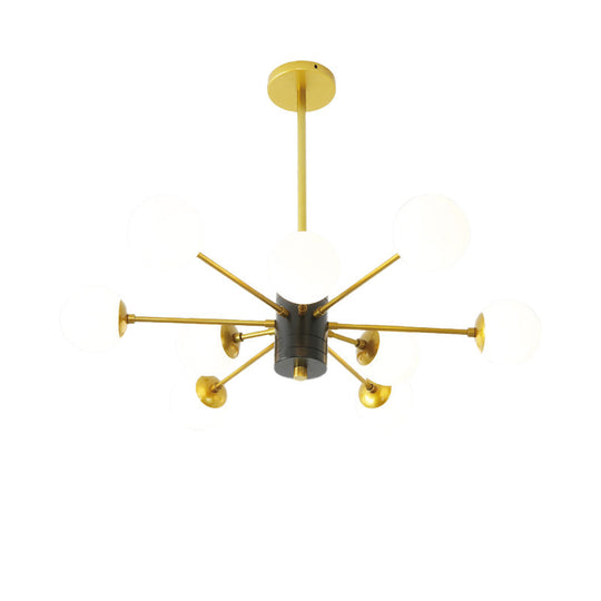 Modernist Milk Glass Chandelier With Burst Design - Gold Finish 6/8/9 Lights Hanging Ceiling Lamp