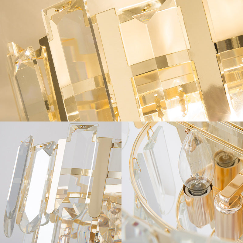 Contemporary Gold Wall Lamp With 3 Clear Crystal Layers - Bedroom Lighting