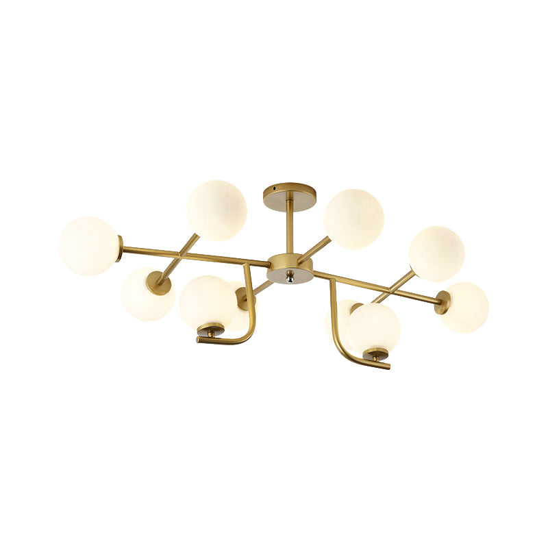 Modern 6/10-Head Metal Semi Flush Mount Ceiling Light With Globe Glass Shade - Gold Finish For