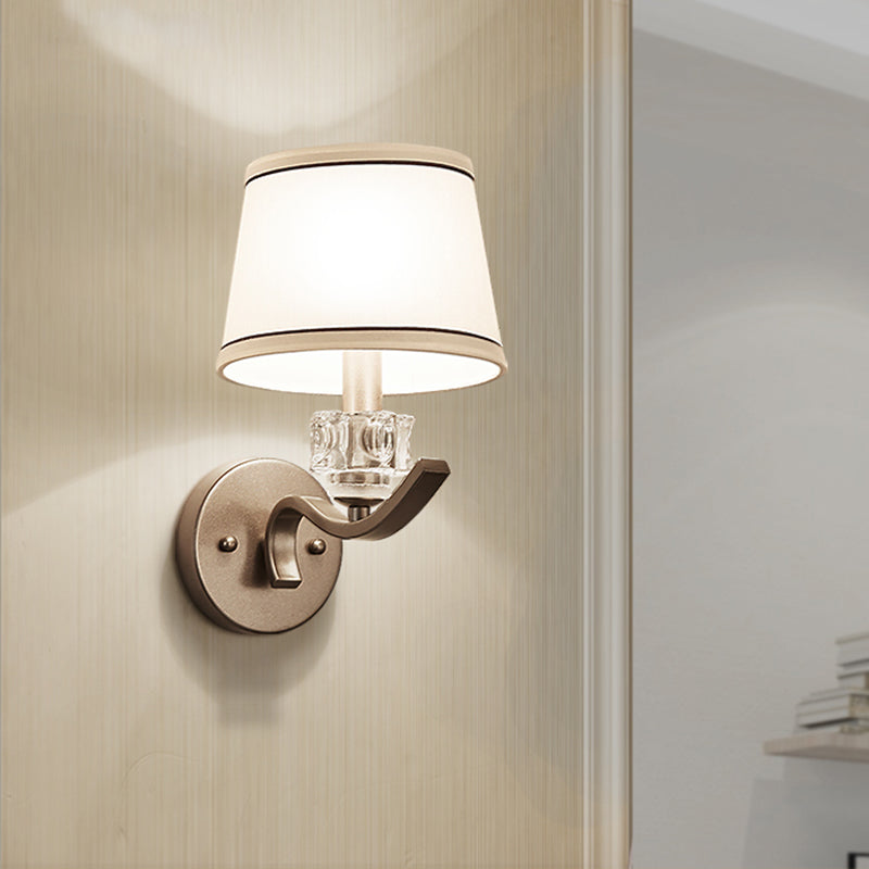 Modern Nickle Finish Wall Sconce Light With Conic Fabric Shade - Ideal For Hallway