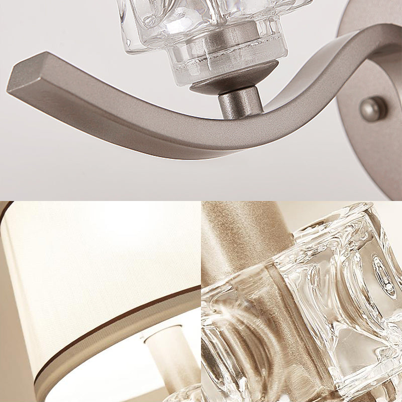 Modern Nickle Finish Wall Sconce Light With Conic Fabric Shade - Ideal For Hallway