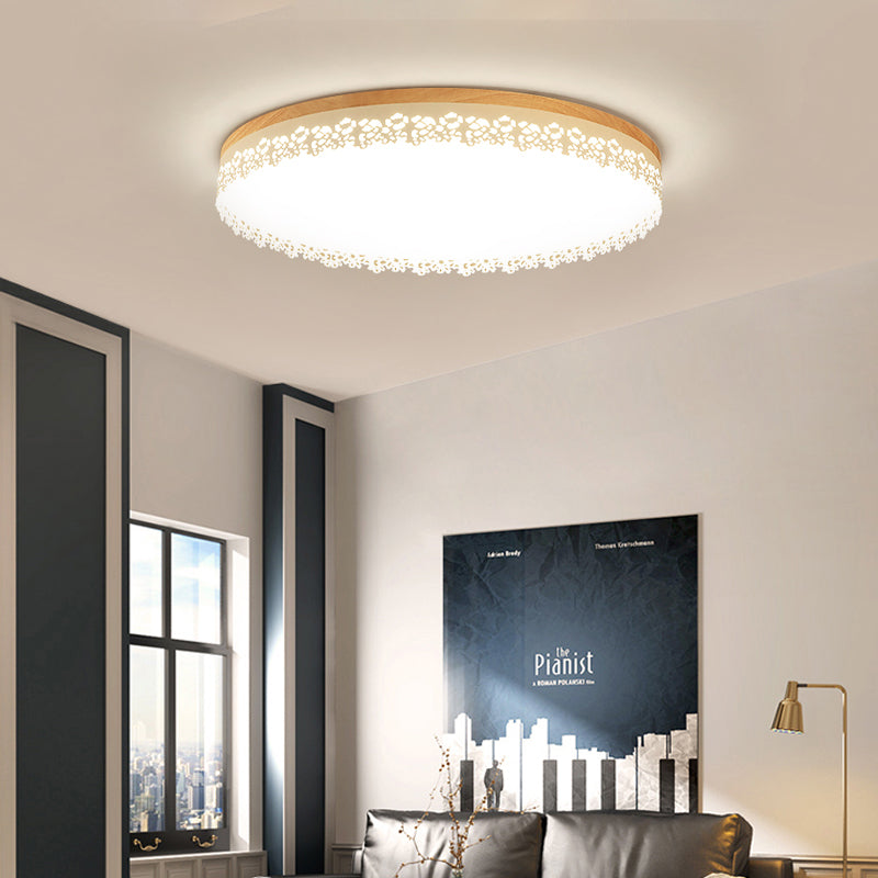 Nordic Ultra Thin Drum Flush Mount Led Light - Wood White Dia 10.5’/15’/19’ Bedroom Lighting