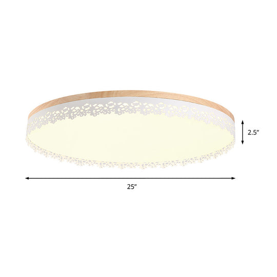 Nordic Ultra Thin Drum Flush Mount Led Light - Wood White Dia 10.5’/15’/19’ Bedroom Lighting