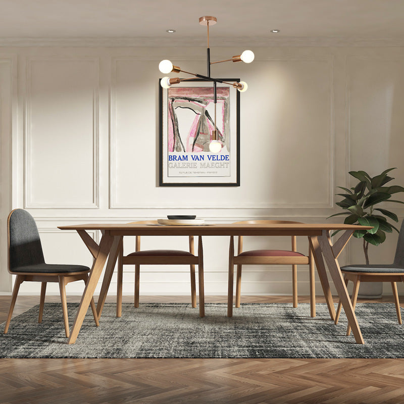 Modern 5-Light Rectilinear Metal Chandelier: White/Black Bare Bulb Hanging Ceiling Light For Dining