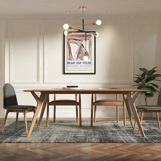 Modern 5-Light Rectilinear Metal Chandelier: White/Black Bare Bulb Hanging Ceiling Light For Dining