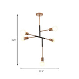 Rectilinear Metal Chandelier - Modern 5-Light White/Black Hanging Ceiling Light With Bare Bulb For