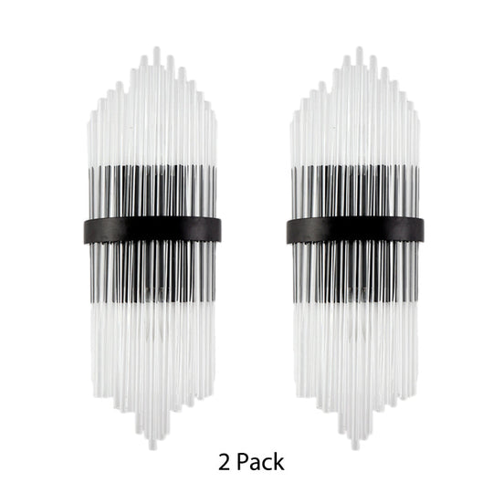Modern Clear Crystal Prism Wall Sconce Light With Metal Square Backplate In Black 1/2-Pack