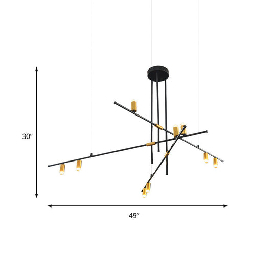 Modern Metal Rectilinear Chandelier Light: Black Ceiling Fixture (3/4/9 Lights)