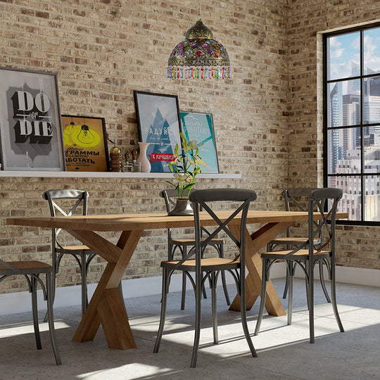 Boho Dome Pendant Light - Metal 1-Bulb Aged Brass/Rust Hanging Lamp With Crystal Bead For