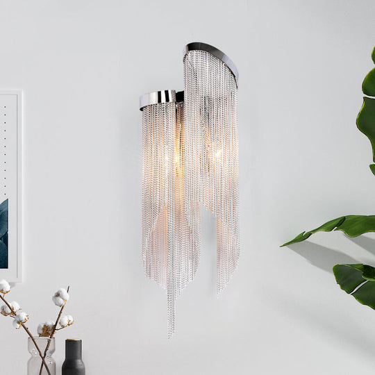 Modernist Aluminum Tassel Wall Sconce Light In Gold/Silver For Living Room