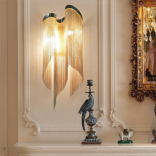 Modernist Aluminum Tassel Wall Sconce Light In Gold/Silver For Living Room Gold