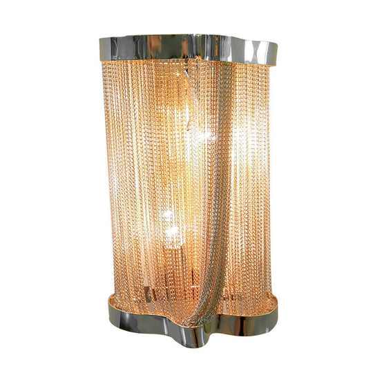 Vintage Aluminum Wall Lamp With Tassel Sconce Cylinder Shade In Gold/Silver - Set Of 2 Lights