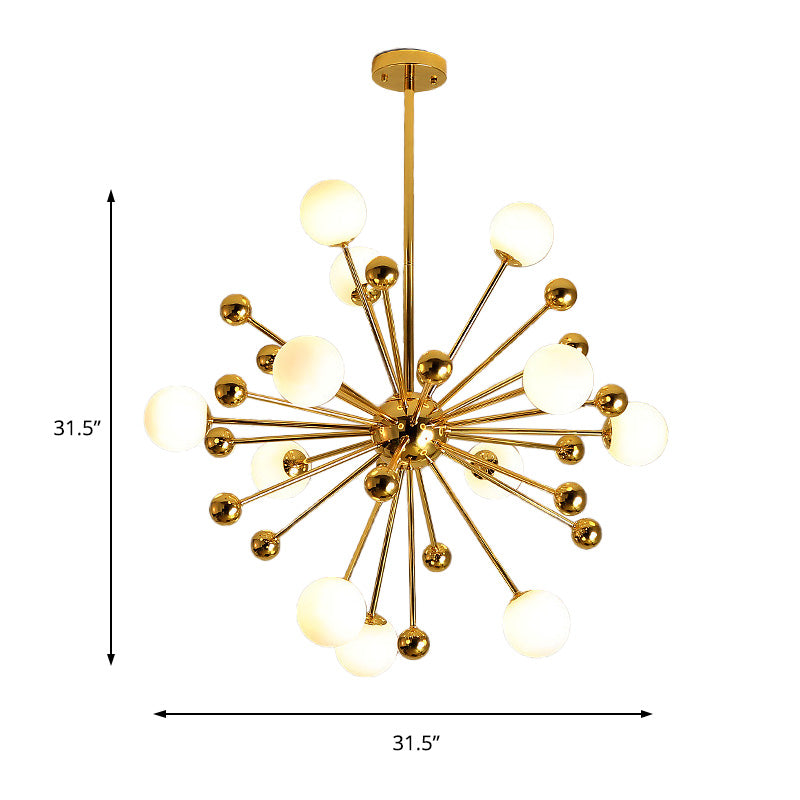 Gold Starburst Metal Chandelier Pendant Lamp With Multi Lights And White Glass Ball Shade -