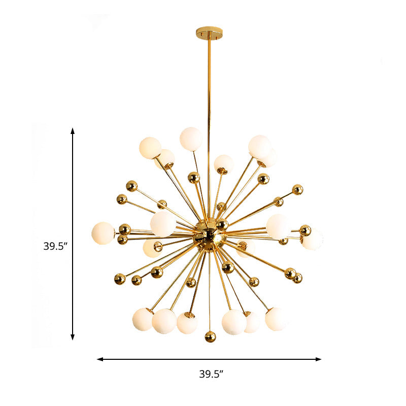 Gold Starburst Chandelier With White Glass Ball Shades - Designer Multi-Light Pendant Lamp Various