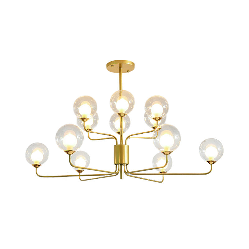 Contemporary 2-Tier Ball Clear Glass Chandelier With Radial Design - 8/12/18 Lights Black/Gold