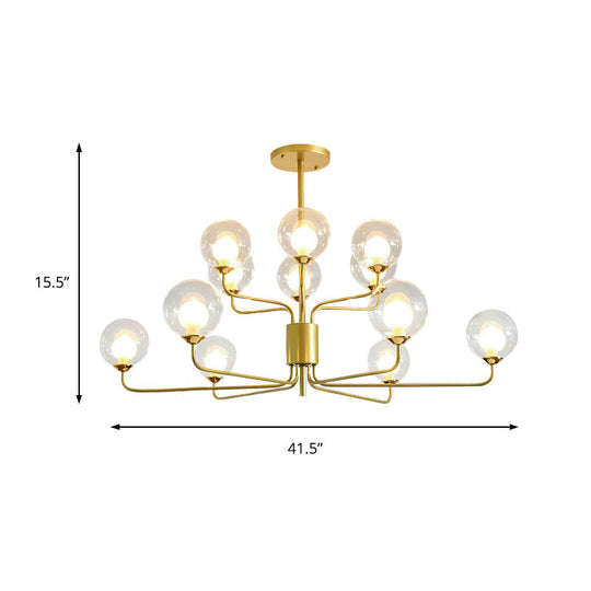 Contemporary 2-Tier Ball Clear Glass Chandelier With Radial Design - 8/12/18 Lights Black/Gold