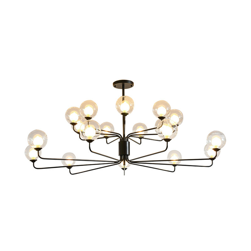 Contemporary 2-Tier Ball Clear Glass Chandelier With Radial Design - 8/12/18 Lights Black/Gold