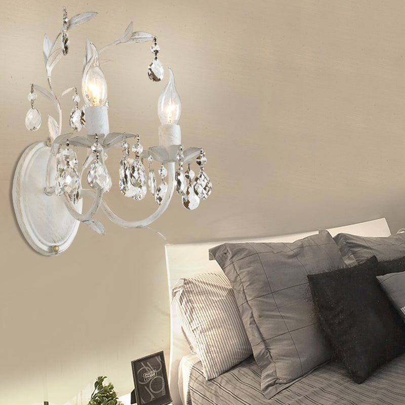 Modern Metallic Wall Light Fixture: Bare Bulb 1/2-Light Sconce With Crystal And Leaf Decoration