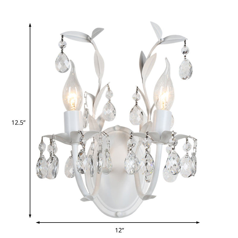 Modern Metallic Wall Light Fixture: Bare Bulb 1/2-Light Sconce With Crystal And Leaf Decoration