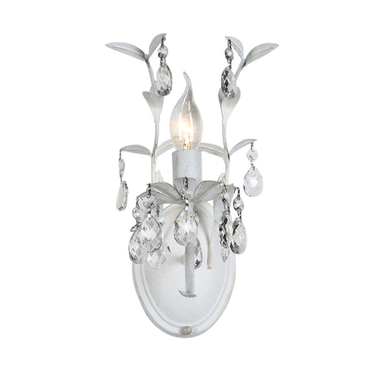 Modern Metallic Wall Light Fixture: Bare Bulb 1/2-Light Sconce With Crystal And Leaf Decoration