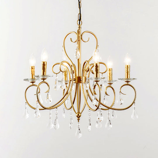 Modern Style Hanging Candle Lamp with Crystal Accent, 3/6 Lights Chandelier in Gold
