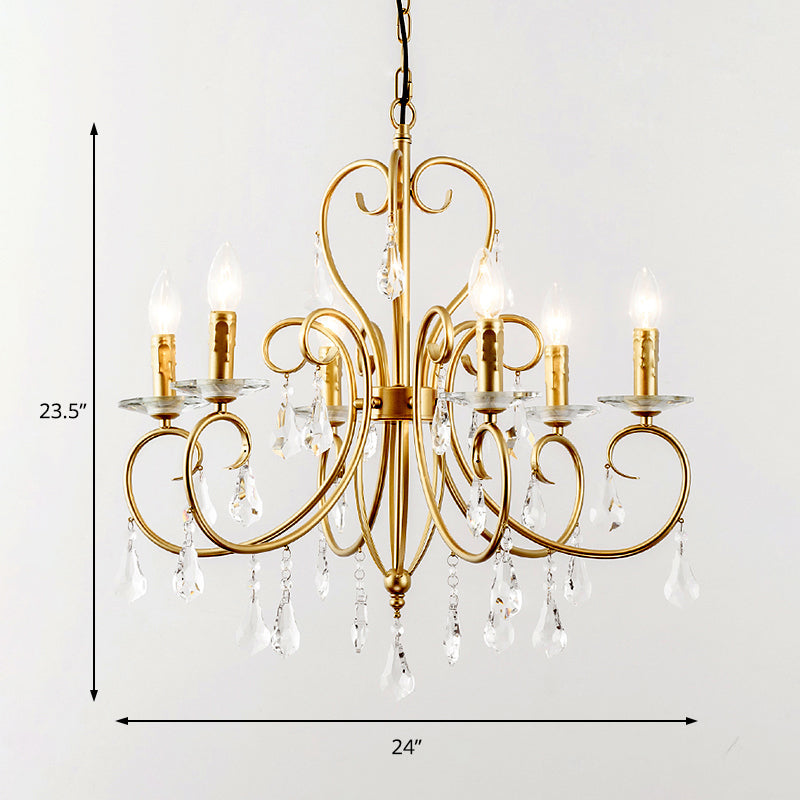 Modern Style Hanging Candle Lamp with Crystal Accent, 3/6 Lights Chandelier in Gold