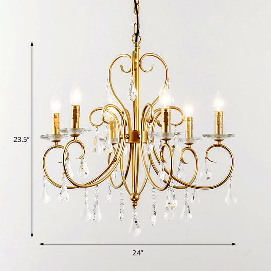 Modern Style Hanging Candle Lamp with Crystal Accent, 3/6 Lights Chandelier in Gold