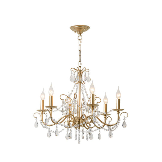 Modern Crystal Beaded Pendant Light Champagne Finish 3/6 Bulbs