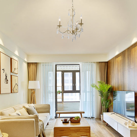 Modern Crystal Beaded Pendant Light Champagne Finish 3/6 Bulbs