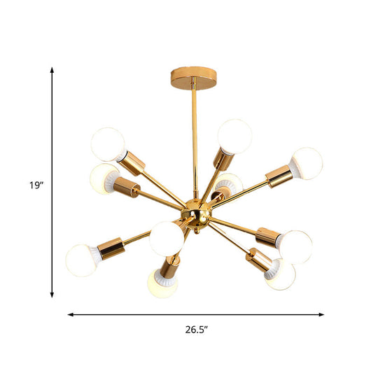 Modernist Metal Starburst Chandelier Light - 26’’/38.5’’ Wide Gold 6/10/12 Lights Hanging