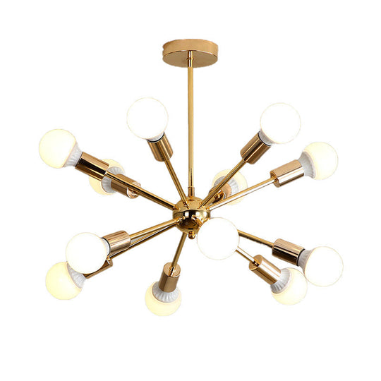 Modern Metal Starburst Chandelier Light - 6/10/12 Lights 26/38.5 Wide Gold Finish Bare Bulb Hanging