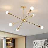Modern Metal Starburst Chandelier Light - 6/10/12 Lights 26/38.5 Wide Gold Finish Bare Bulb Hanging