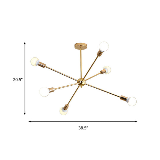 Modernist Metal Starburst Chandelier Light - 26’’/38.5’’ Wide Gold 6/10/12 Lights Hanging