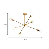 Modern Metal Starburst Chandelier Light - 6/10/12 Lights 26/38.5 Wide Gold Finish Bare Bulb Hanging