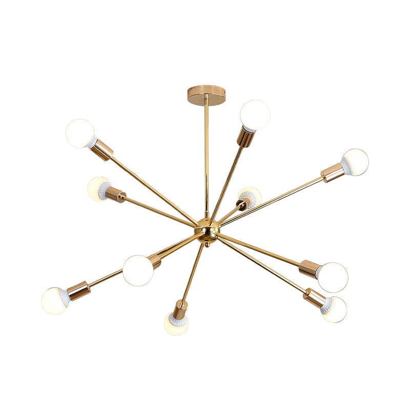 Modern Metal Starburst Chandelier Light - 6/10/12 Lights 26/38.5 Wide Gold Finish Bare Bulb Hanging