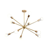 Modern Metal Starburst Chandelier Light - 6/10/12 Lights 26/38.5 Wide Gold Finish Bare Bulb Hanging