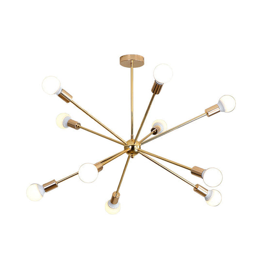 Modern Metal Starburst Chandelier Light - 6/10/12 Lights 26/38.5 Wide Gold Finish Bare Bulb Hanging