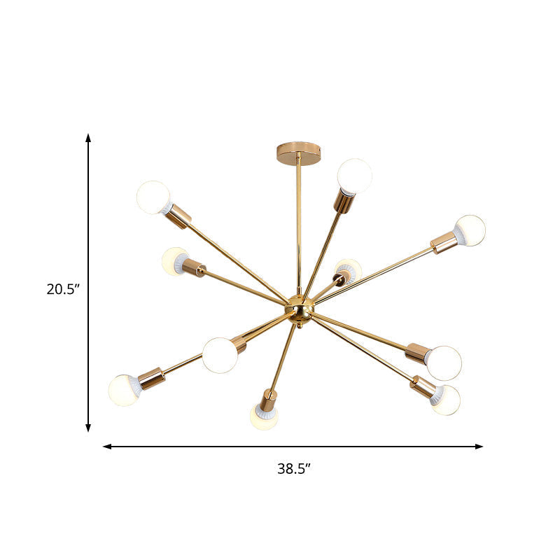 Modernist Metal Starburst Chandelier Light - 26’’/38.5’’ Wide Gold 6/10/12 Lights Hanging