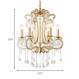 Vintage Gold Finish Crystal & Metal Pendant Light - 6-Light Suspension For Bedroom