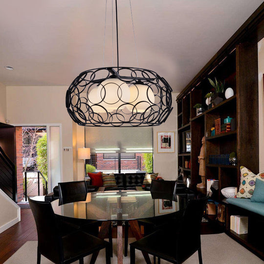 Contemporary Glass Chandelier - 3 White Lights With Cage Design